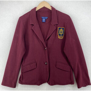 RALPH LAUREN Blazer Womens XL Crest Patch Varsity College University Jacket Red